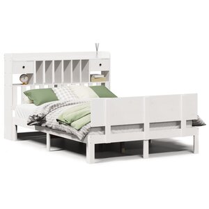 vidaXL Lit bibliothèque sans matelas blanc 140x190 cm bois pin massif