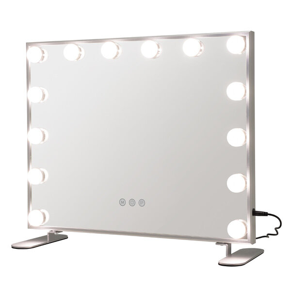 Miroir de coiffeuse rectangulaire 50 x 40 cm avec 14 ampoules LED et luminosité réglable en aluminium argenté 20_0019505