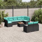 vidaXL Salon de jardin 10 Pièces avec coussins noir résine tressée
