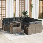 Ensemble de canapé de jardin de 9 pièces avec coussins en poly rotin gris