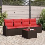 vidaXL Ensemble de canapé de jardin 5 Pièces Beige et Rouge polyrotin