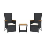 vidaXL Ensemble à manger de jardin avec coussins 3 Pièces Noir