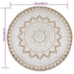 vidaXL Tapis de sol Jute tressée imprimée 210 cm Rond