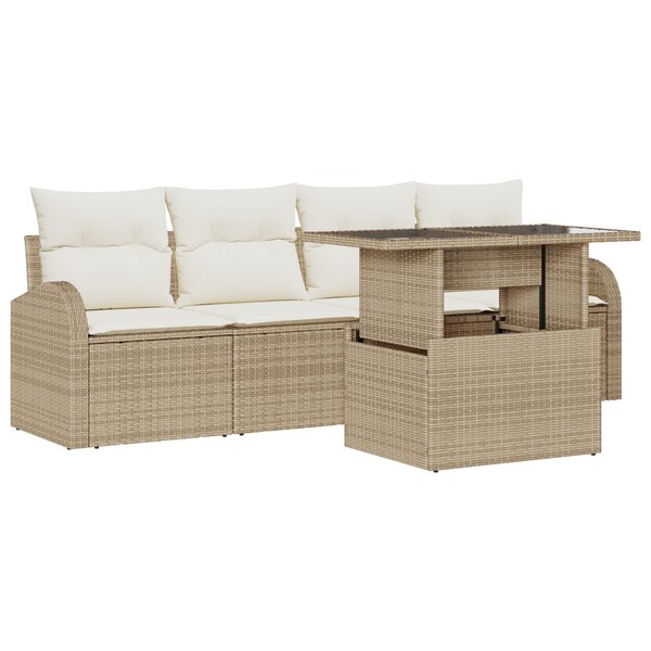 vidaXL Ensemble de Canapé de Jardin 5 Pièces avec Coussins Beige en Rotin Poly