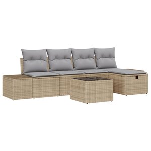 vidaXL Ensemble de Canapés de Jardin 6 Pièces avec Coussins Beige Rattan Poly