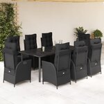 vidaXL Ensemble à manger de jardin 9Pièces coussins noir résine tressée