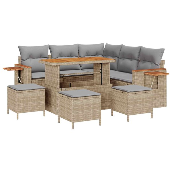 vidaXL Ensemble de canapé de jardin 9 Pièces Beige polyrotin
