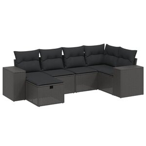 vidaXL Salon de jardin 6 Pièces avec coussins noir résine tressée