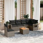 vidaXL Salon de jardin avec coussins 7 Pièces gris résine tressée