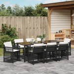 vidaXL Ensemble de salle à manger de jardin 9 pièces avec coussins en rattan noir