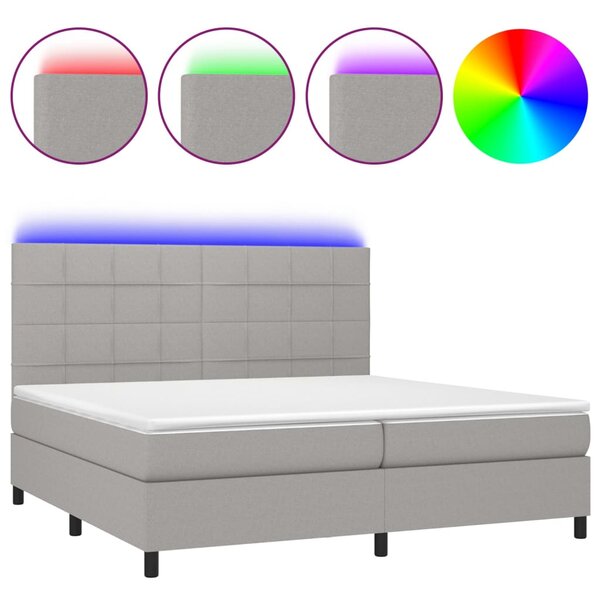 vidaXL Sommier à lattes de lit et matelas et LED Gris clair 200x200 cm
