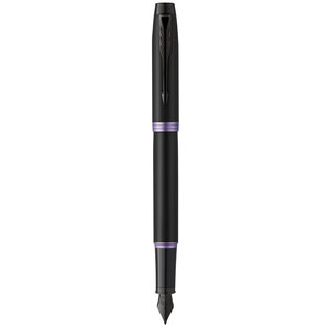 Stylo plume Parker IM Vibrant Rings Satin noir laqué attributs violet améthyste plume moyenne recharge bleue Coffret cadeau