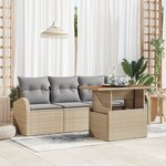 Ensemble de canapé de jardin 5 pièces avec coussins beige en poly rotin