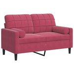 vidaXL Canapé 2 places avec oreillers bordeaux 120 cm velours