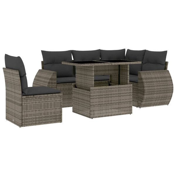 vidaXL Salon de jardin 6 Pièces avec coussins gris résine tressée