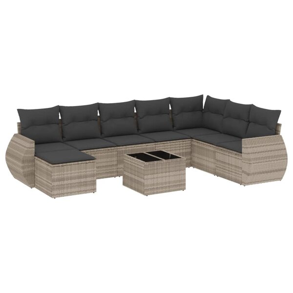 vidaXL Salon de jardin 9 Pièces avec coussins gris clair résine tressée