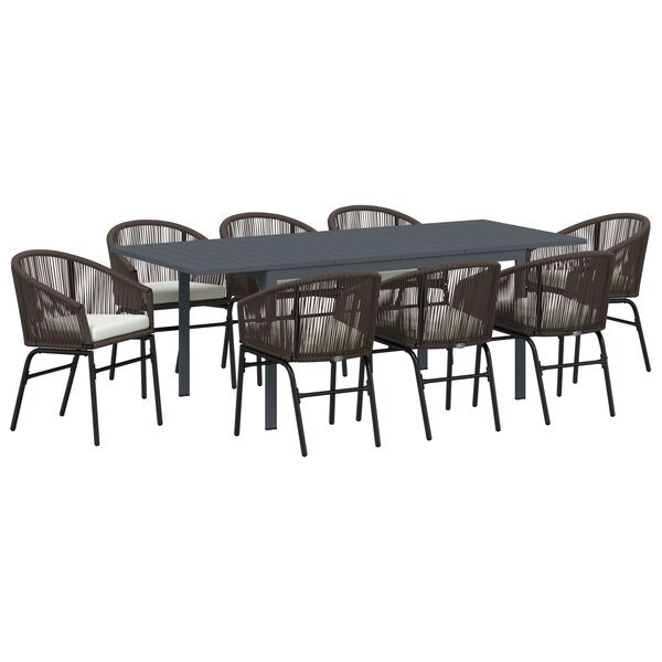 Ensemble de salle à manger de jardin 10 pièces avec coussins Marron Rotin Synthétique