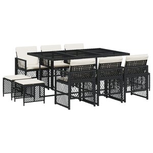 vidaXL Ensemble à manger de jardin 11 Pièces coussins noir résine tressée