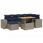 vidaXL Salon de jardin 7 Pièces avec coussins gris résine tressée