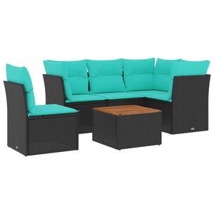 vidaXL Salon de jardin 6 Pièces avec coussins noir résine tressée