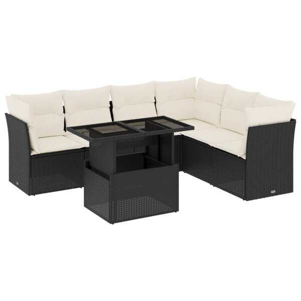 vidaXL Salon de jardin 7 Pièces avec coussins noir résine tressée