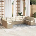 vidaXL Ensemble de canapé de jardin 10 Pièces Beige Poly rotin