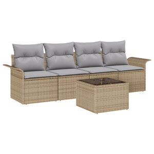 Ensemble de canapés de jardin 5 pièces avec coussins beige en poly rattan