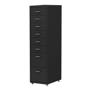 Caisson de bureau armoire meuble de rangement à roulettes avec 8 tiroirs 109 x 28 x 41 cm noir 03_0009114
