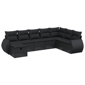 vidaXL Salon de jardin 8 Pièces avec coussins noir résine tressée