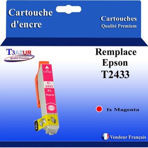 T3AZUR- Cartouche Compatible avec Epson 24XL 24 XL remplace Epson Expression Photo XP-850 XP-750 XP-950 XP-55 XP-860 XP-760 XP-960 XP-970 Magenta