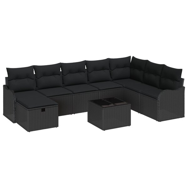 Ensemble de canapé de jardin vidaXL 9 pièces avec coussins en rotin poly noir