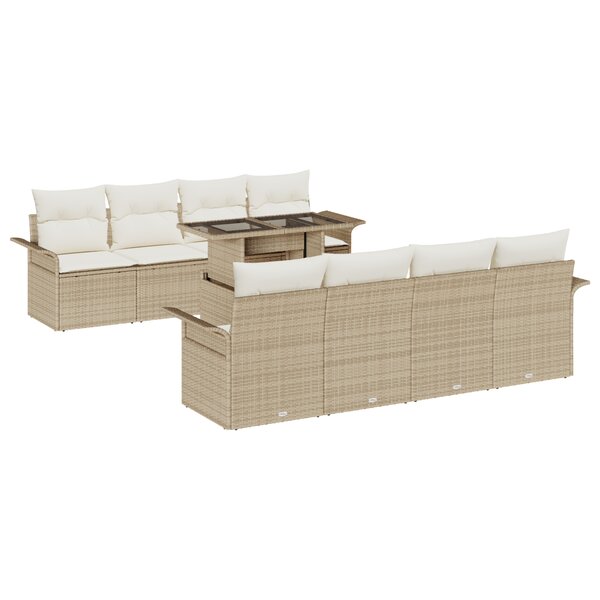 vidaXL Ensemble de canapé de jardin 9 pièces avec coussins en poly rotin beige de