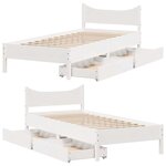 vidaXL Cadre de lit avec tiroirs blanc 100x200 cm bois massif de pin