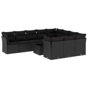 vidaXL Salon de jardin 11 Pièces avec coussins noir résine tressée