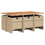 vidaXL Ensemble à manger de jardin et coussins 11 Pièces beige poly rotin