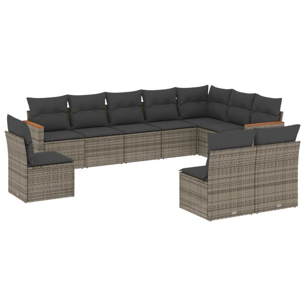 vidaXL Salon de jardin avec coussins 10 Pièces gris résine tressée