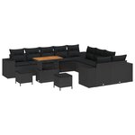 Ensemble de jardin 13 pièces vidaXL avec coussins en poly rattan noir acacia