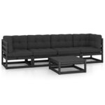 Salon de jardin meuble d'extérieur ensemble de mobilier 5 pièces avec coussins bois de pin massif 02_0016342