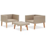 vidaXL Salon de jardin 3 Pièces avec coussins Résine tressée Beige
