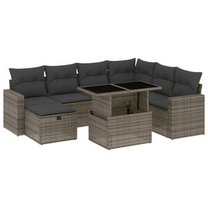 vidaXL Salon de jardin 8 Pièces avec coussins gris résine tressée