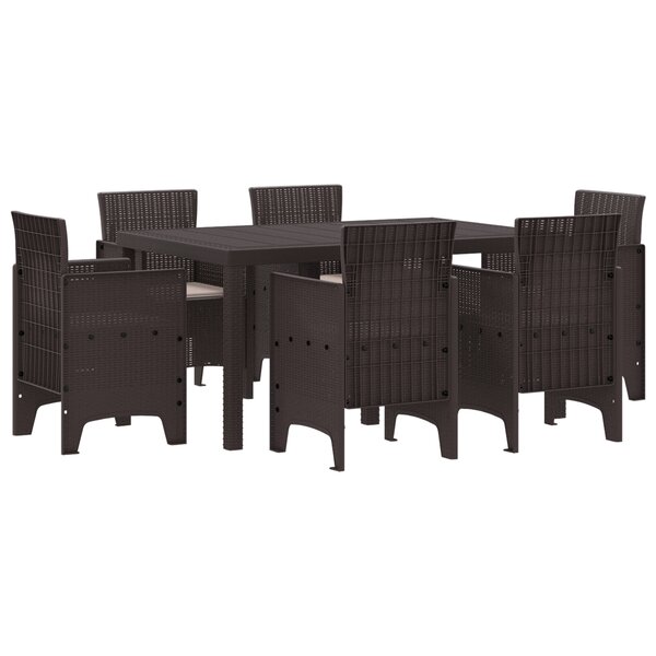 vidaXL Ensemble de salle à manger de jardin 7 pièces avec coussins Rattan Poly marron