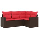 vidaXL Salon de jardin 4 Pièces avec coussins marron résine tressée