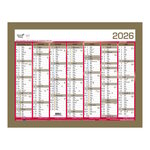 Calendrier Mural 2026 - 14 Mois - 27 x 21 cm - Or et Rouge