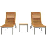 vidaXL Chaises longues 2Pièces avec table 3 Pièces Marron Acacia massif