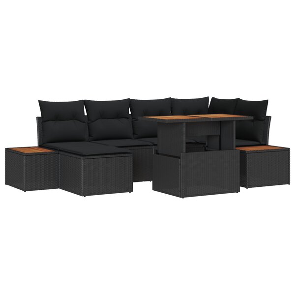 Ensemble de 7 Pièces de Canapés de Jardin avec Coussins Rotin Noir Poly