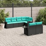 vidaXL Salon de jardin 7 Pièces avec coussins noir résine tressée