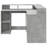 Bureau table poste de travail meuble d'ordinateur informatique étude et lumières LED 130 x 130 x 91cm bois ingénierie gris 02_0023798