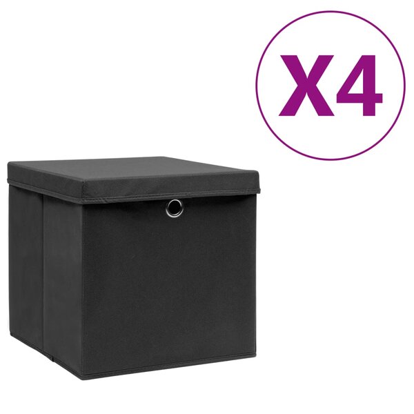 vidaXL Boîtes de rangement avec couvercles 4 Pièces 28x28x28 cm Noir