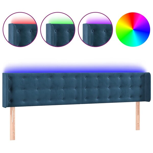 vidaXL Tête de lit à LED Bleu foncé 163x16x78/88 cm Velours