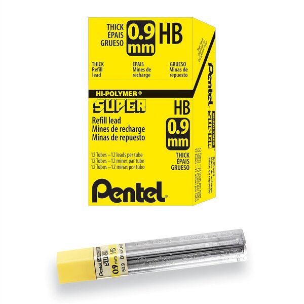 Etui de 15 mines HI-POLYMER SUPER 0 9 mm HB x 12 PENTEL